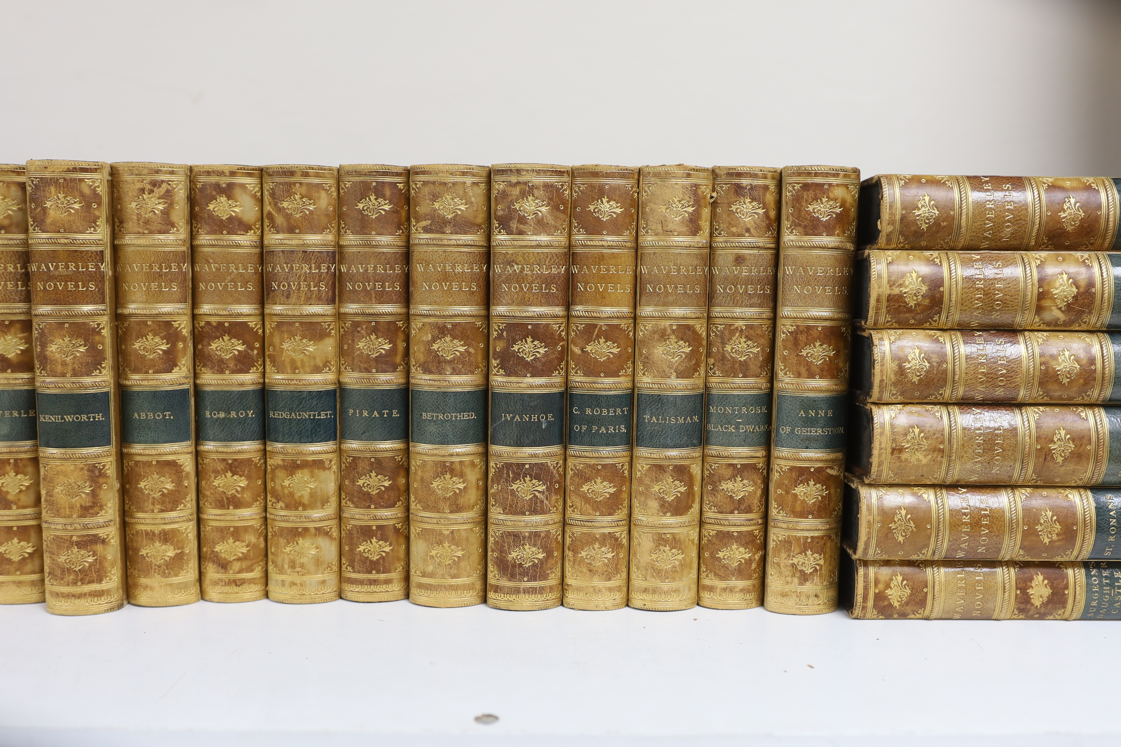 Scott, Sir Walter - Waverley Novels; the Centenary Edition, 25 vols. pictorial engraved titles, num. plates and some other illus.; contemp. half calf and marbled boards, gilt decorated panelled spines with green and tan